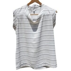 Cabi Womens White Hatck Mark Black Stripe Cowl Neck Sleeveless Top Shirt Size S